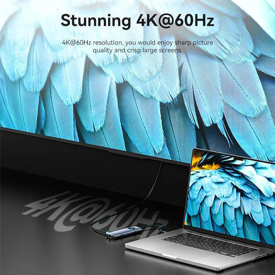 Vention 9-in-1 USB-C Docking Station με HDMI 4K PD Ethernet και σύνδεση 2 Οθονών Γκρι