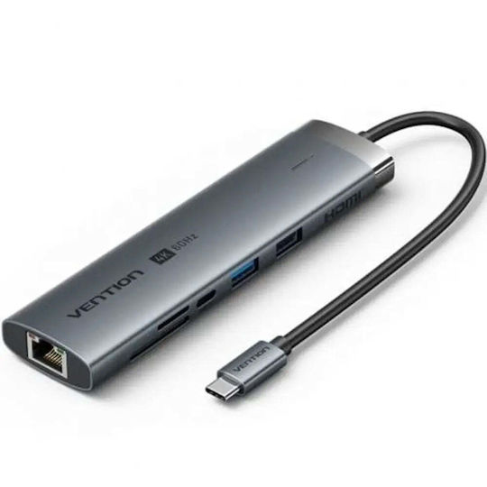 Vention USB-C Docking Station με 4K PD Ethernet Γκρι (TGVHB)