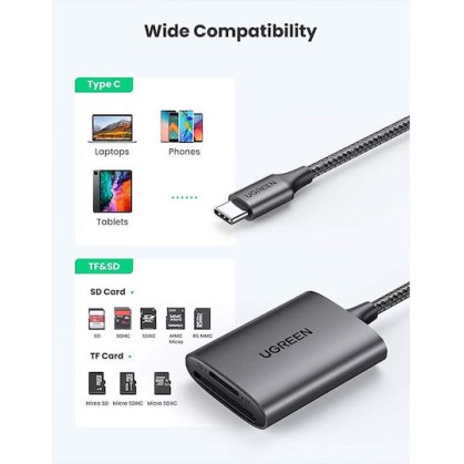 Ugreen CM401 Card Reader Type-C για SD/microSD Γκρι