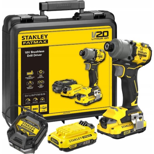 Stanley Brushless Μπουλονόκλειδο Μπαταρίας 18V 2x2Ah με Υποδοχή 1/4