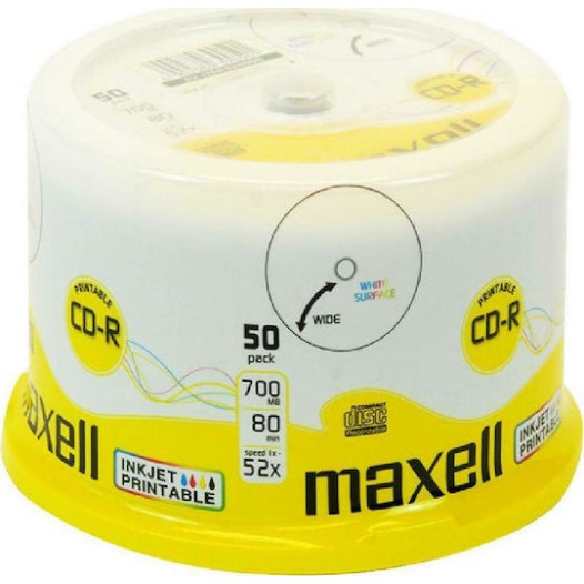 Maxell Εγγράψιμα CD-R 52x Printable 700MB Cake Box 50τμχ