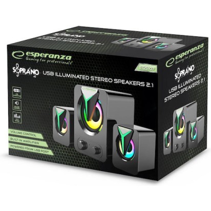 Esperanza EGS107 Ηχεία Υπολογιστή 2.1 με RGB Φωτισμό και Ισχύ 5W Μαύρα