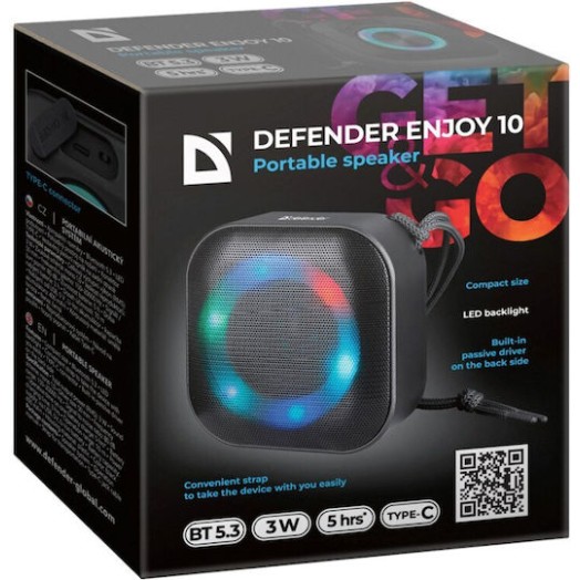 Defender Enjoy 10 Ηχείο Bluetooth 3W με Διάρκεια Μπαταρίας έως 5 ώρες Μαύρο