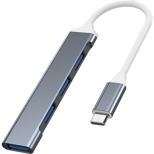 Vakoss Hub 4 Θυρών USB 2.0 με σύνδεση USB-C Ασημί