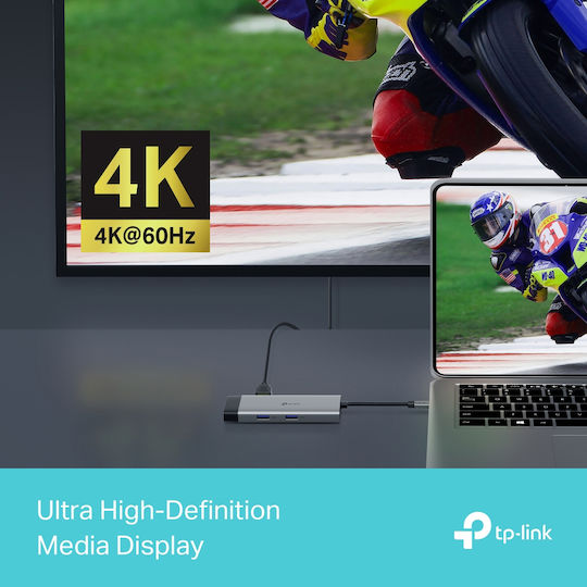 TP-LINK USB-C Docking Station με HDMI 4K PD Ethernet Γκρι (UH6120C)