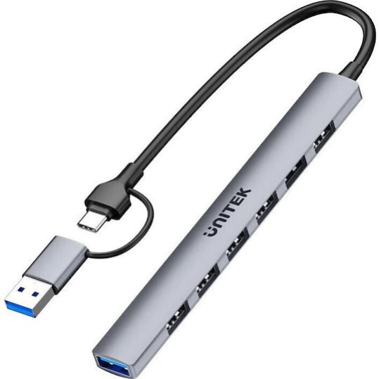 Unitek Hub 7 Θυρών USB 2.0 με σύνδεση USB-A / USB-C Γκρι