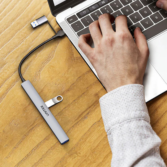Unitek Hub 7 Θυρών USB 2.0 με σύνδεση USB-A / USB-C Γκρι