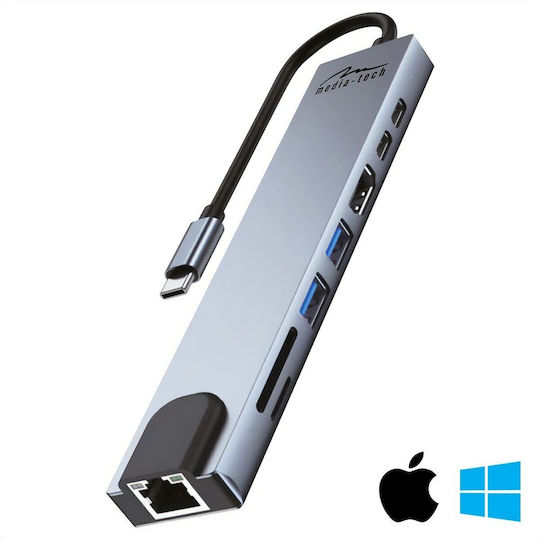Media-Tech USB-C Docking Station με HDMI 4K PD Ethernet Γκρι (MT5046)