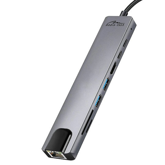 Media-Tech USB-C Docking Station με HDMI 4K PD Ethernet Γκρι (MT5046)