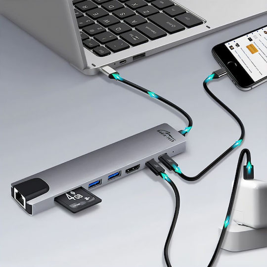 Media-Tech USB-C Docking Station με HDMI 4K PD Ethernet Γκρι (MT5046)