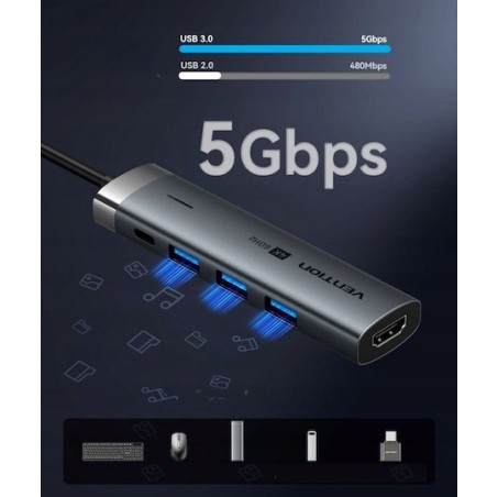 Vention USB-C Docking Station με HDMI 4K PD Γκρι (TGMHB)
