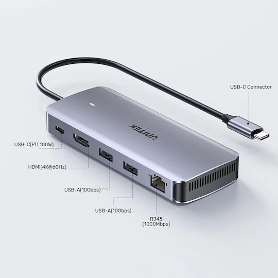 Unitek USB-C Docking Station με HDMI 4K PD Ethernet Γκρι (D1120A01)