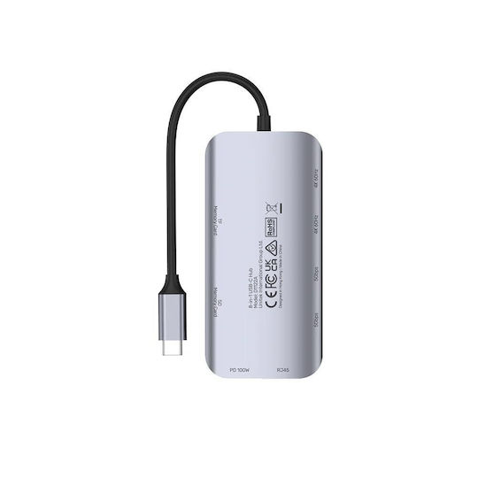 Unitek USB-C Docking Station με HDMI 4K PD Ethernet και σύνδεση 2 Οθονών Ασημί (D1122A01)