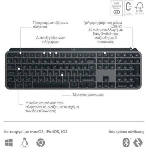 Logitech MX Keys S Ασύρματο Bluetooth Πληκτρολόγιο International English