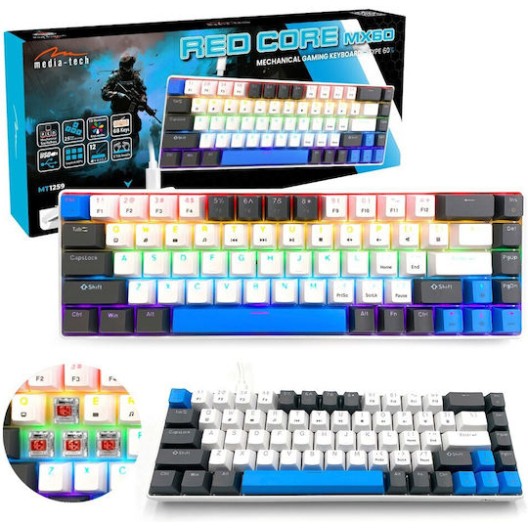 Media-Tech Red Core MX60 Gaming Μηχανικό Πληκτρολόγιο 60% με Cherry MX Red διακόπτες και RGB φωτισμό (International English) Blue/Graphite