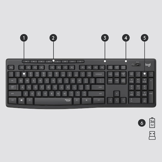 Logitech MK295 Silent Ασύρματο Σετ Πληκτρολόγιο & Ποντίκι Αγγλικό US Γκρι