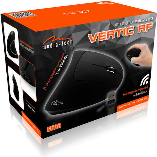 Media-Tech Vertic MT1123 Ασύρματο Εργονομικό Vertical Ποντίκι Μαύρο