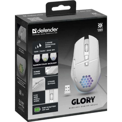 Defender GM-514 Glory Ασύρματο RGB Gaming Ποντίκι 3200 DPI Λευκό