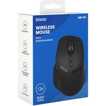 Savio MB-06 Ασύρματο Εργονομικό Bluetooth Ποντίκι Μαύρο