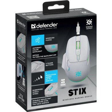 Defender Stix GM-009 Ασύρματο RGB Gaming Ποντίκι 3200 DPI Λευκό