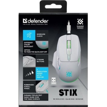 Defender Stix GM-009 Ασύρματο RGB Gaming Ποντίκι 3200 DPI Λευκό