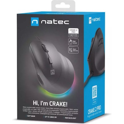 Natec Crake 2 Pro Ενσύρματο Εργονομικό Ποντίκι Μαύρο
