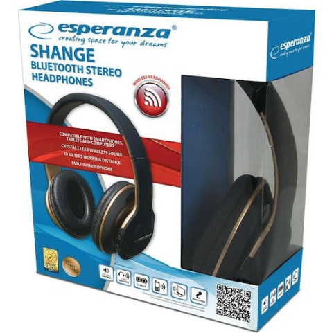 Esperanza EH220 Ασύρματα Bluetooth Over Ear Ακουστικά με 5 ώρες Λειτουργίας Μαύρα