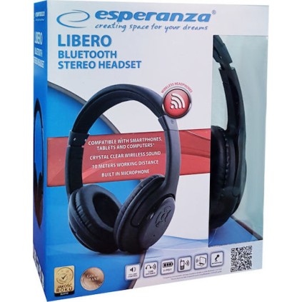 Esperanza EH163 Libero Ασύρματα Bluetooth On Ear Ακουστικά με 4 ώρες Λειτουργίας Μαύρα