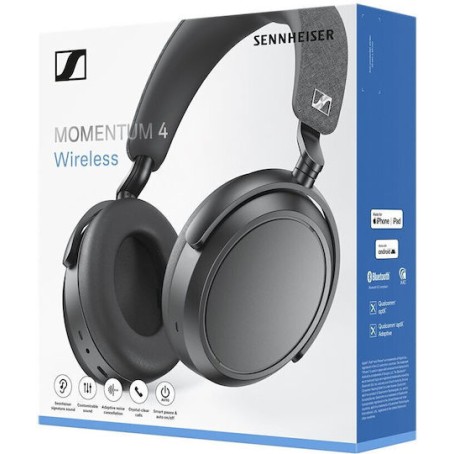 Sennheiser Momentum 4 Ασύρματα / Ενσύρματα Over Ear Ακουστικά με 60 ώρες Λειτουργίας και Quick Charge Μαύρα