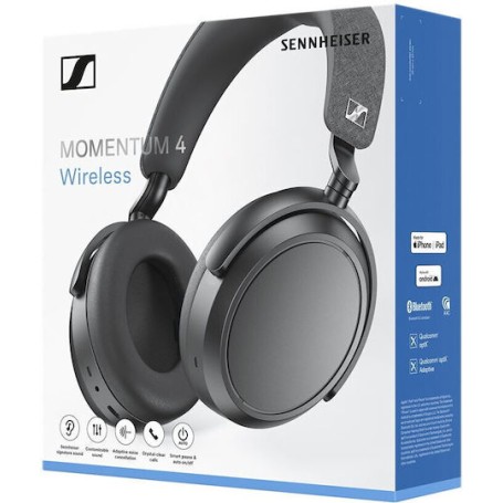 Sennheiser Momentum 4 Ασύρματα / Ενσύρματα Over Ear Ακουστικά με 60 ώρες Λειτουργίας και Quick Charge Μαύρα