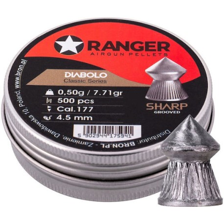 4.5 Mm Ranger Diabolo Professional Sharp Grooved Point 500 Pellets Rag