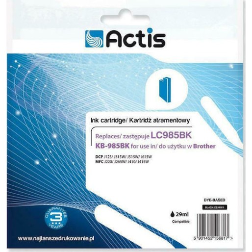 Actis Συμβατό Μελάνι Εκτυπωτή InkJet Brother LC985BK 28.5ml Μαύρο 1τμχ