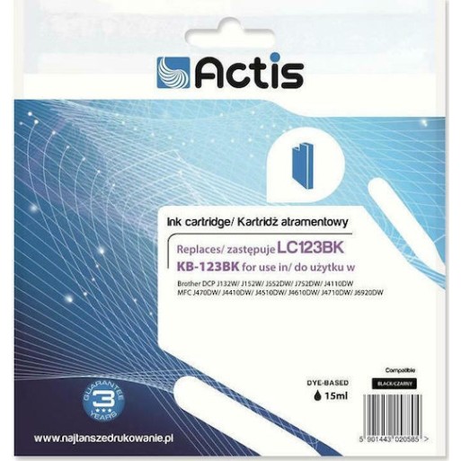 Actis Συμβατό Μελάνι Εκτυπωτή InkJet Brother LC123BK 610 Σελίδων 15ml Μαύρο 1τμχ