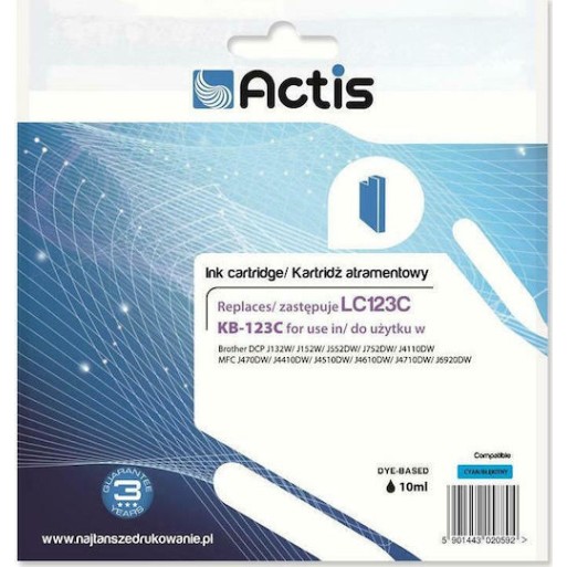Actis Συμβατό Μελάνι Εκτυπωτή InkJet Brother LC123C 10ml Κυανό 1τμχ
