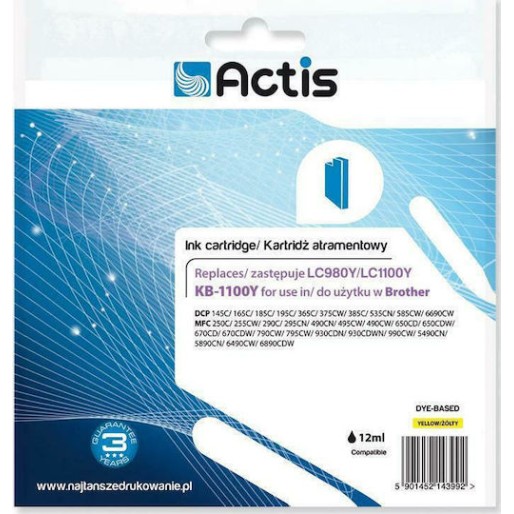 Actis Συμβατό Μελάνι Εκτυπωτή InkJet Brother LC1100Y 19ml Κίτρινο 1τμχ