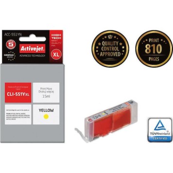 Active Jet Συμβατό Μελάνι Εκτυπωτή InkJet Canon CLI-551YXL 15ml Κίτρινο 1τμχ