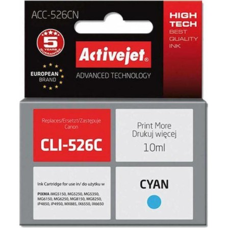 Active Jet Συμβατό Μελάνι Εκτυπωτή InkJet Canon CLI-526C 10ml Κυανό 1τμχ