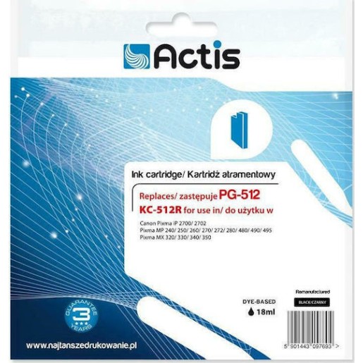 Actis Συμβατό Μελάνι Εκτυπωτή InkJet Canon PG-512 15ml Μαύρο 1τμχ