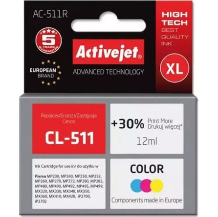Active Jet Συμβατό Μελάνι Εκτυπωτή InkJet Canon CL-511 12ml Πολλαπλό (Color) 1τμχ