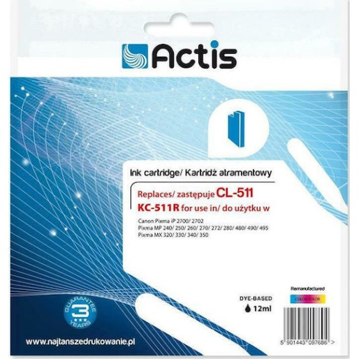 Actis Συμβατό Μελάνι Εκτυπωτή InkJet Canon CL-511 12ml Πολλαπλό (Color) 1τμχ