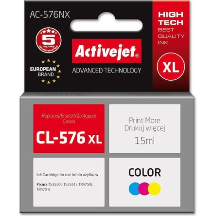 Active Jet Συμβατό Μελάνι Εκτυπωτή InkJet Canon CL-576XL 15ml Κίτρινο 1τμχ