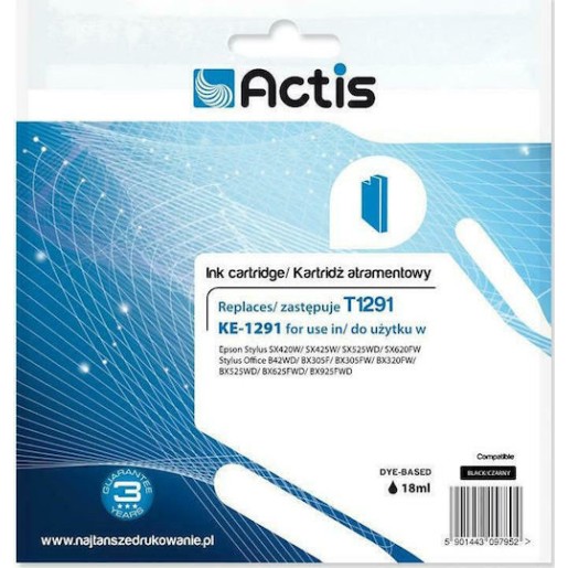 Actis Συμβατό Μελάνι Εκτυπωτή InkJet Epson T1291 18ml Μαύρο 1τμχ