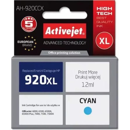 Active Jet Συμβατό Μελάνι Εκτυπωτή InkJet HP 920XL CD972AE 12ml Κυανό 1τμχ