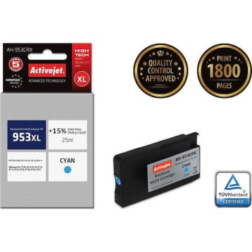 Active Jet Συμβατό Μελάνι Εκτυπωτή InkJet HP 953XL F6U16AE 1800 Σελίδων 25ml Κυανό 1τμχ