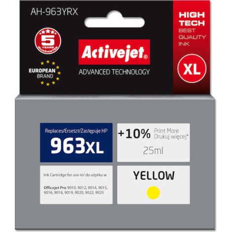 Active Jet Συμβατό Μελάνι Εκτυπωτή InkJet HP 963XL 3JA29AE 1760 Σελίδων 25ml Κίτρινο 1τμχ
