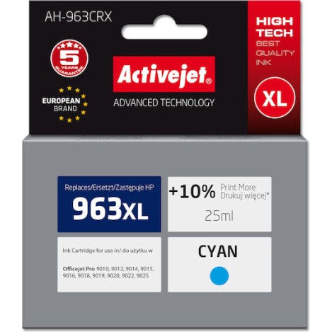 Active Jet Συμβατό Μελάνι Εκτυπωτή InkJet HP 963XL 3JA27AE 1760 Σελίδων 25ml Κυανό 1τμχ