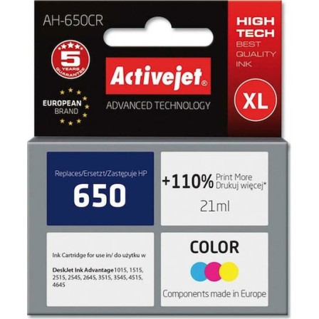Active Jet Συμβατό Μελάνι Εκτυπωτή InkJet HP 650 CZ102AE 420 Σελίδων 21ml Πολλαπλό (Color) 1τμχ