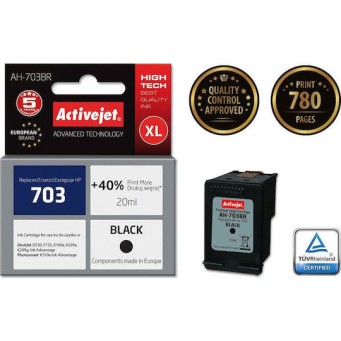 Active Jet Συμβατό Μελάνι Εκτυπωτή InkJet HP 703 CD887AE 840 Σελίδων 20ml Μαύρο 1τμχ