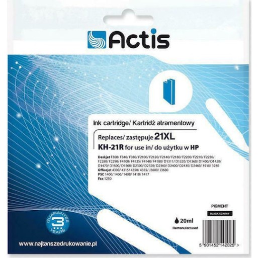 Actis Συμβατό Μελάνι Εκτυπωτή InkJet HP 21XL C9351A 20ml Μαύρο 1τμχ
