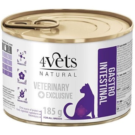 4Vets Veterinary Exclusive Gastrointestinal Υγρή Τροφή για Ενήλικες Γάτες σε Κονσέρβα χωρίς Γλουτένη 185gr